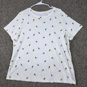 Old Navy T-Shirt Women XL White Pineapple Print Cotton Short Sleeve Casual Cute